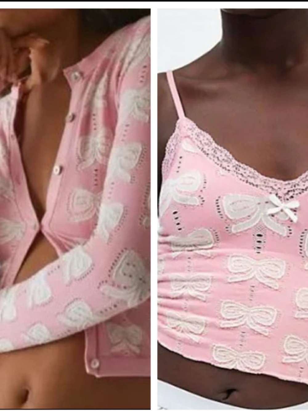 Urban outfitters pink bow cardigan set